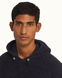 Night Iris Classic Fit Hooded Cotton Pique Towelling Sweatshirt | Night Iris