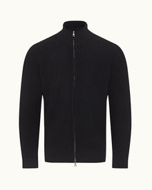 Night Iris Classic Fit Zip-Through Merino Jumper | Night Iris