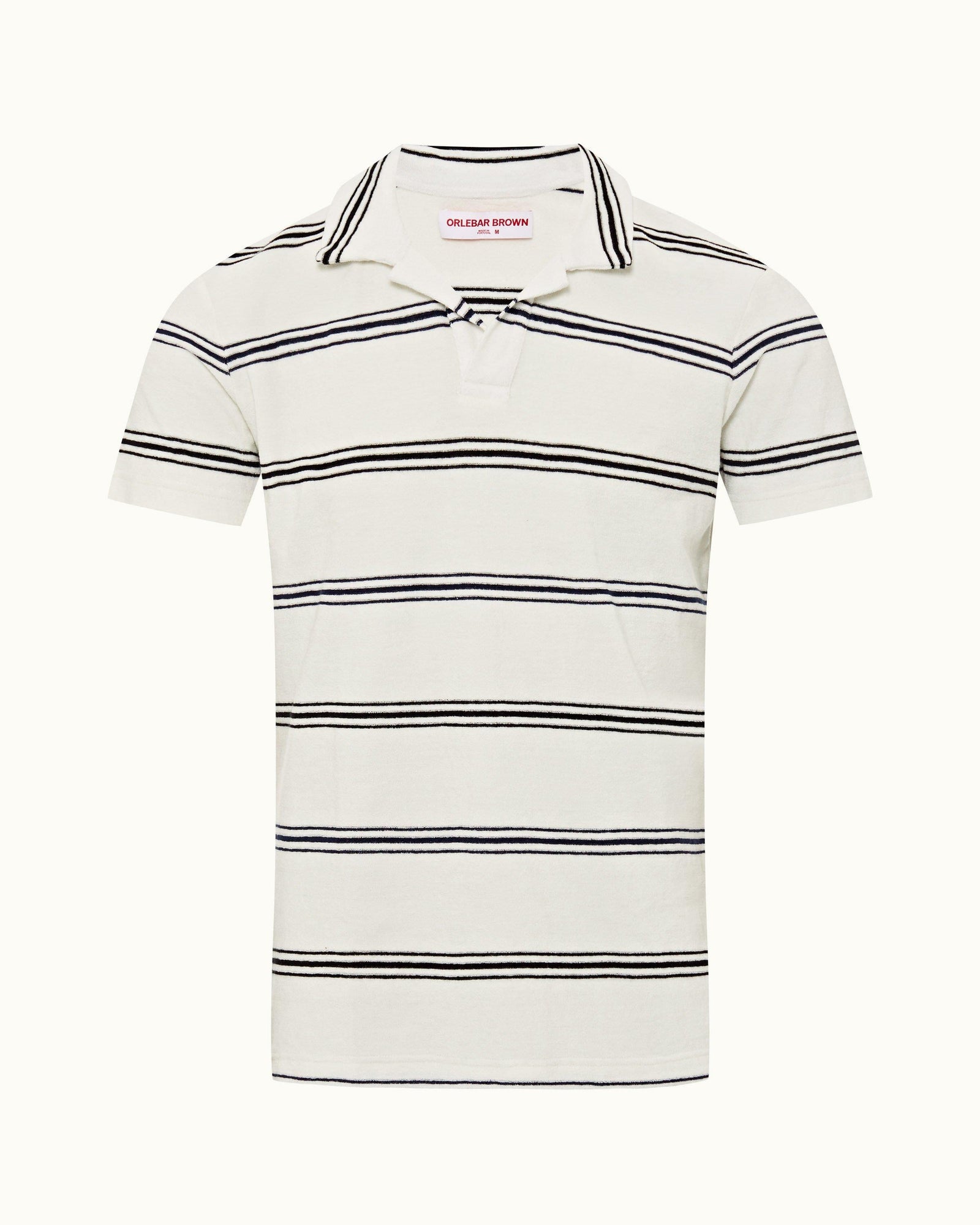 White Sand/Night Iris Twin Stripe Tailored Fit Towelling Resort Polo Shirt | White Sand/Night Iris