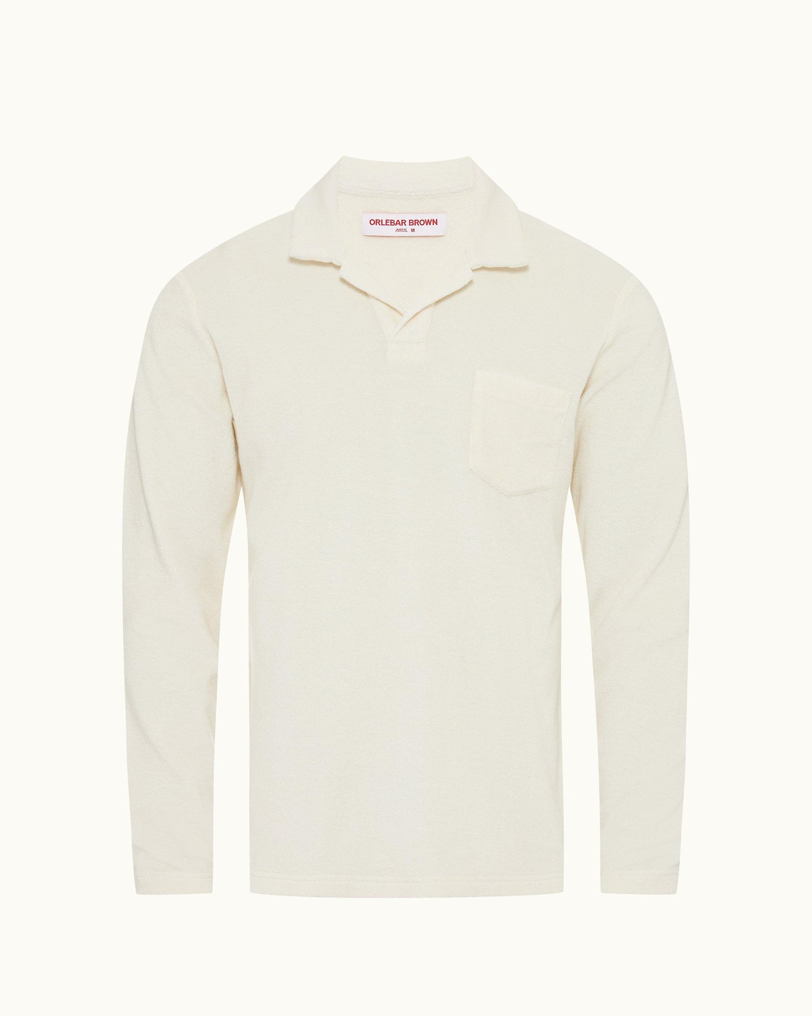 Terry Towelling Cashew Tailored Fit Long-Sleeve Cotton Towelling Resort Polo Shirt | Cashew