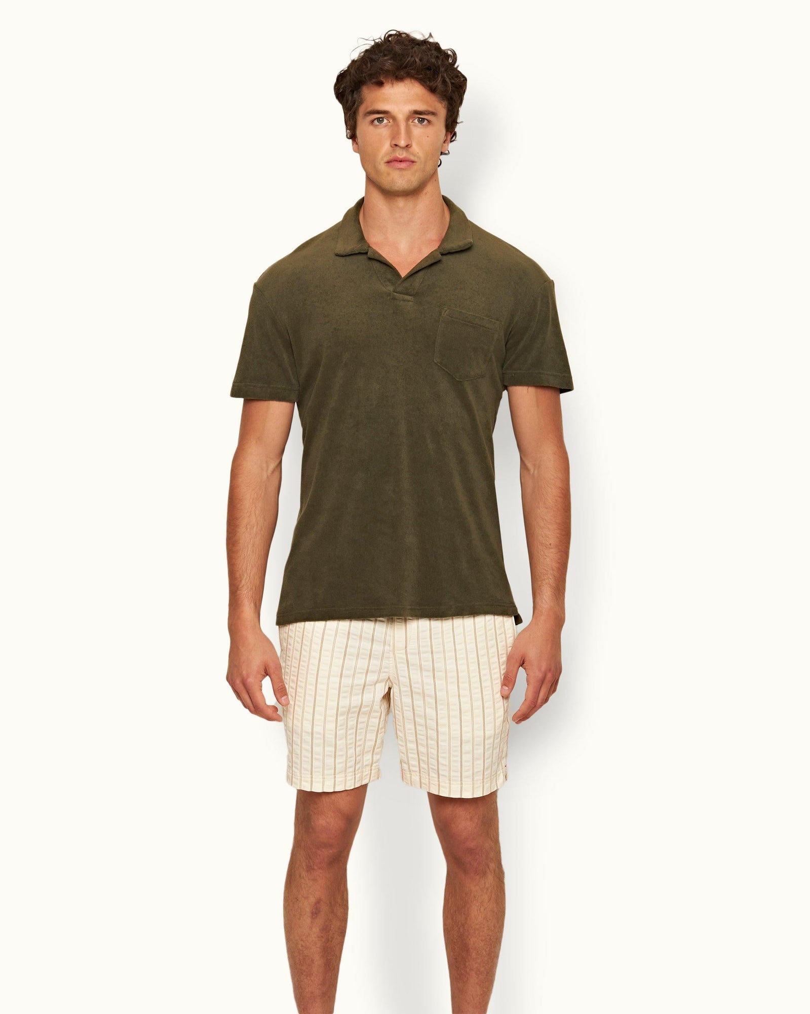 Terry Towelling Palm Tailored Fit Organic Cotton Towelling Resort Polo Shirt | Palm