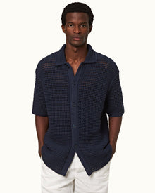 Night Iris Crochet Relaxed Fit Organic Cotton Shirt | Night Iris