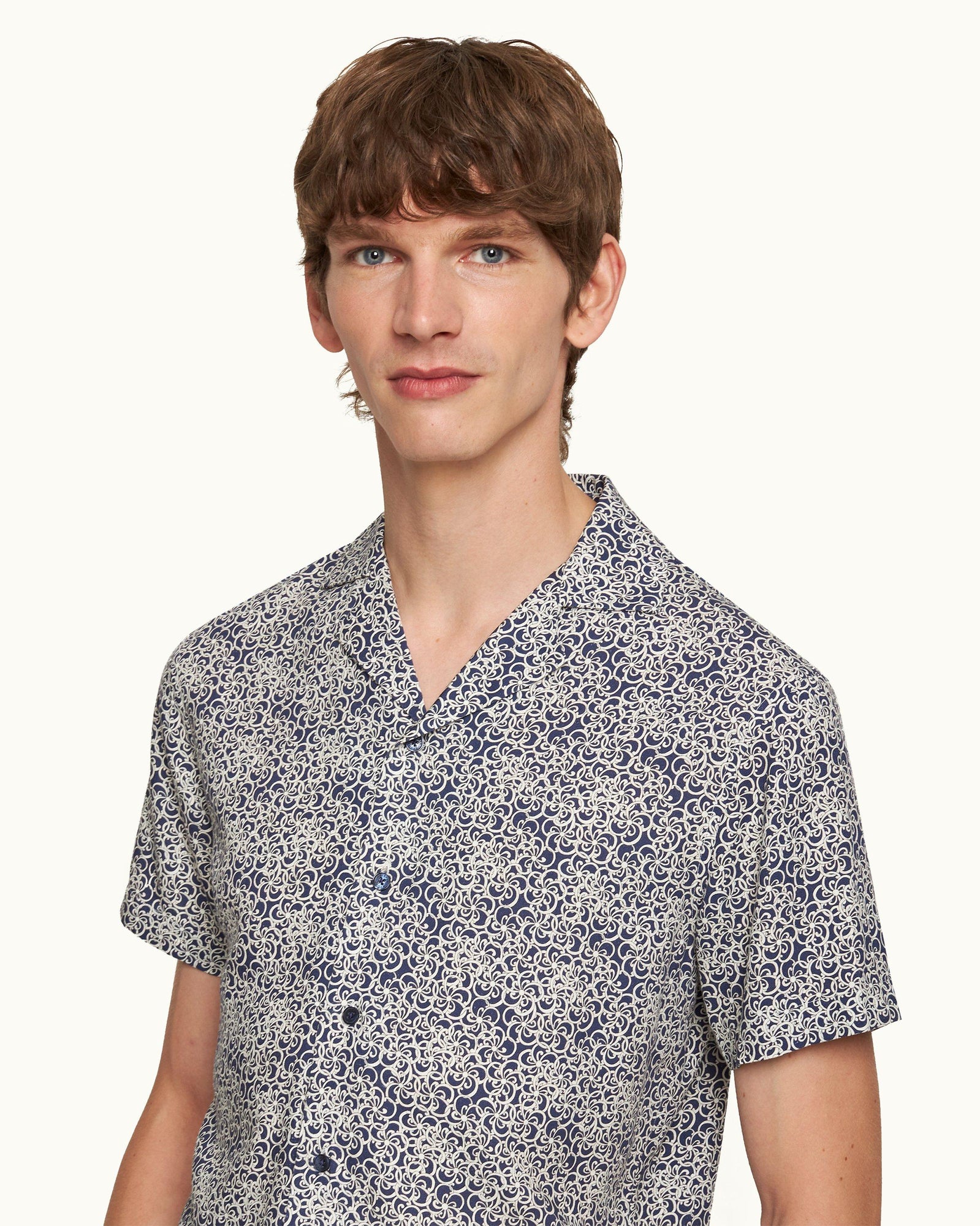 Midnight Navy Floral Print Capri Collar Shirt | Midnight Navy