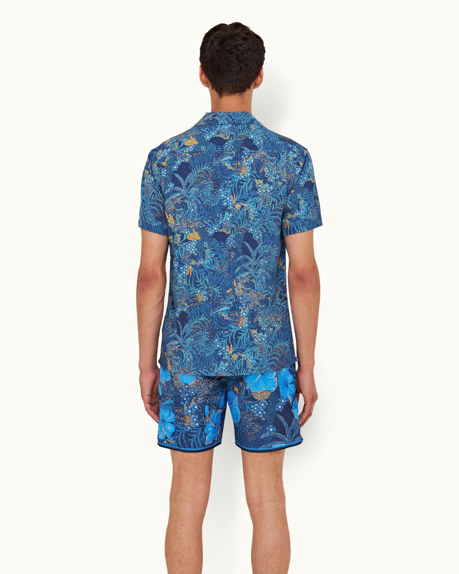 Night Iris/Cerulean Tropic Nightfall Print Capri Collar Shirt | Night Iris/Cerulean