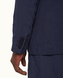 Ullock Lagoon Blue Tailored Fit Two-Button Unstructured Linen Blazer | Lagoon Blue