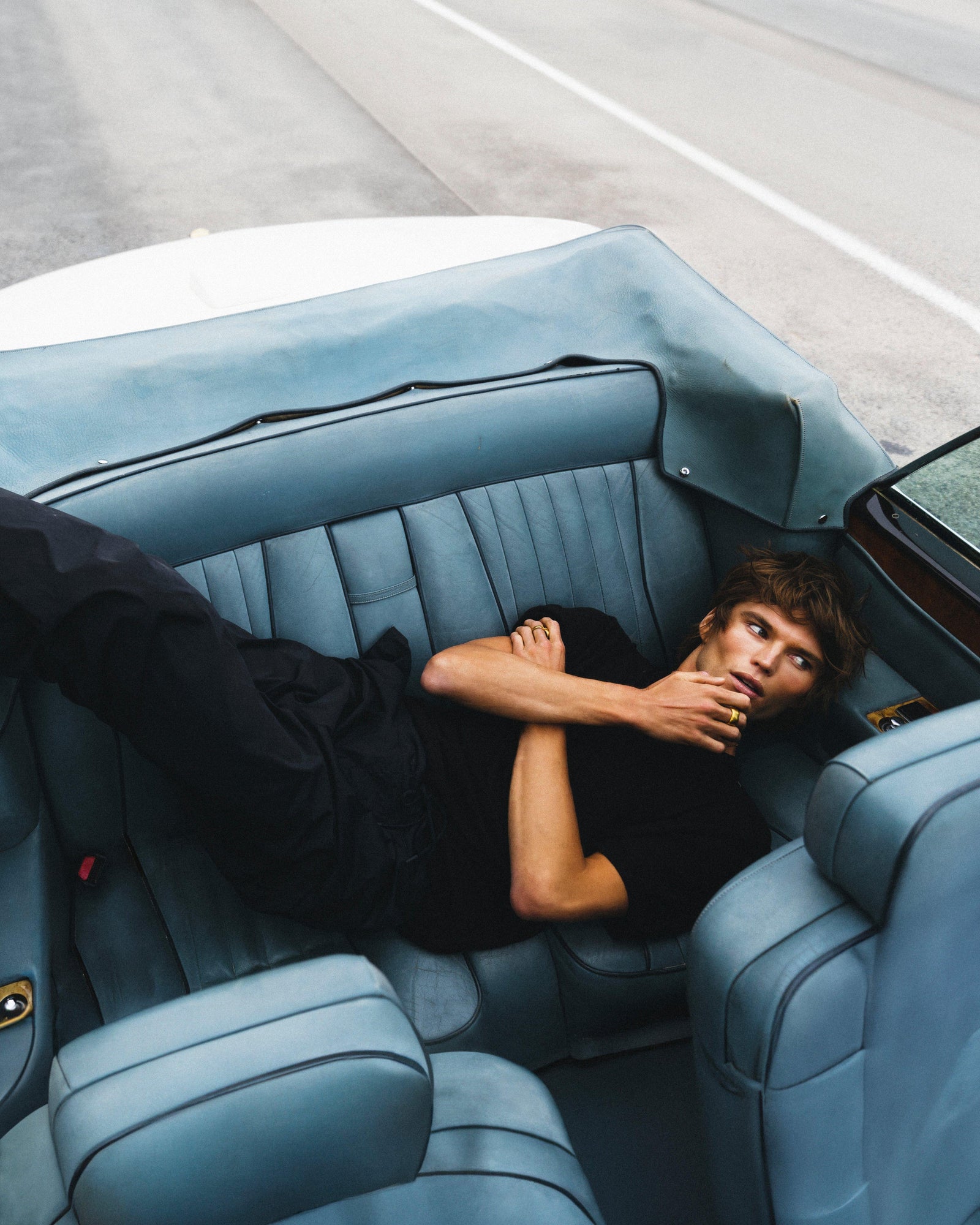 Black Pointelle Stripe Cotton-Silk T-shirt | Black