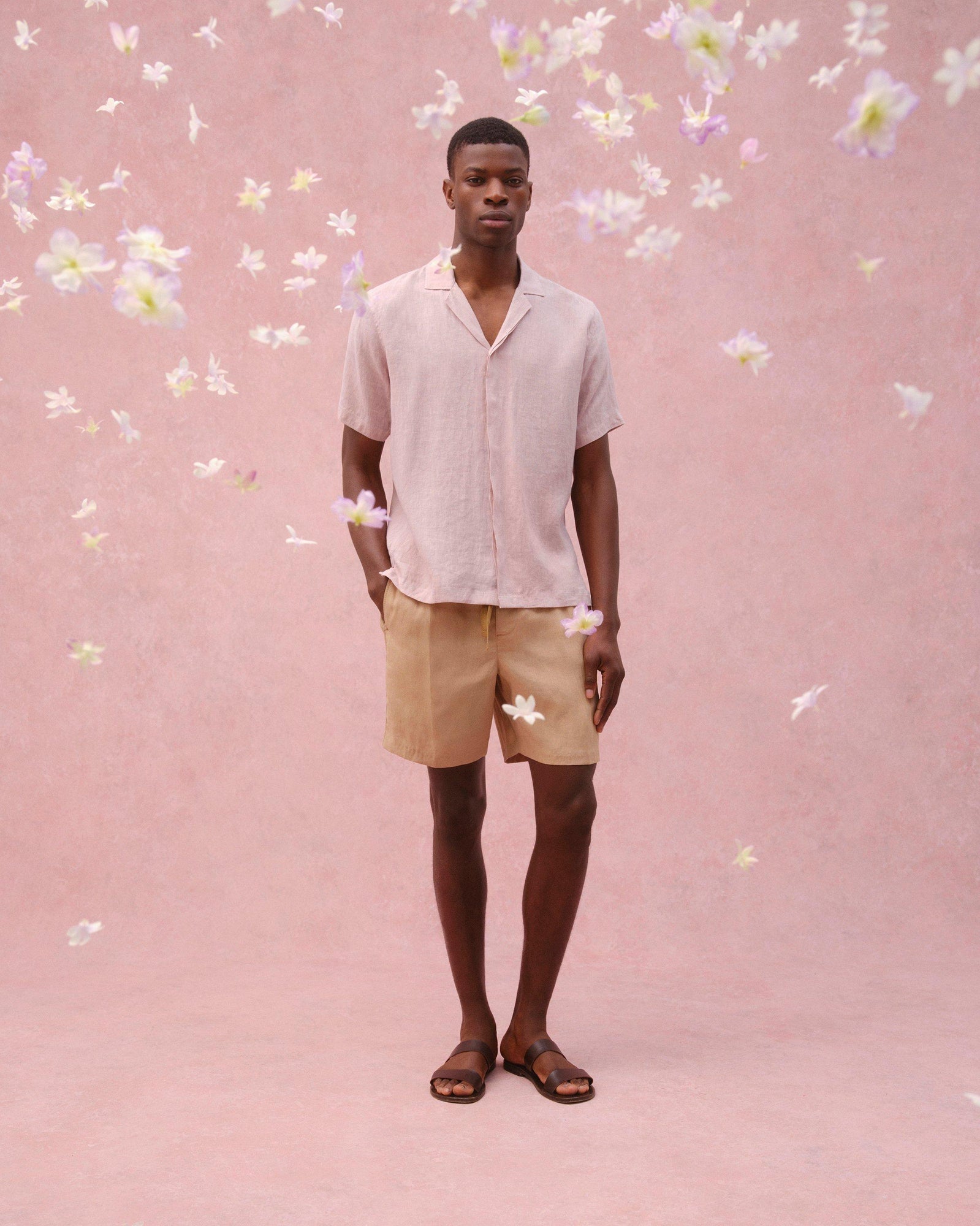 Maitan Linen Relaxed Fit Capri Collar Italian Linen Shirt In Caramel Pink | Caramel Pink