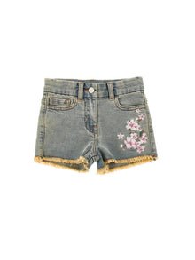 Girls | Embroidered Jeans Shorts Peach Flowers | Stone/Beige