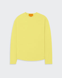 Oversized Crew - Lemon lightweight cashmere crew neck sweater with dropped shoulder and shirttail curved hem.