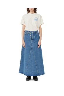 Overdyed Cutline Denim Maxi Skirt | Mid Blue Stone