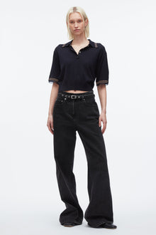 Cropped Polo with Organza | Navy