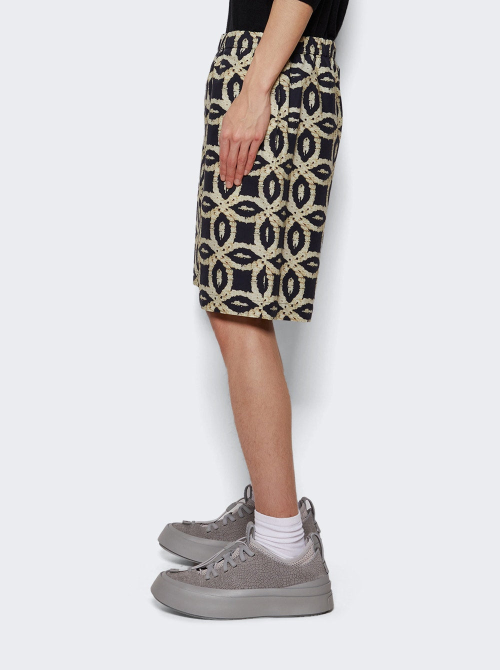 Men | Meta Campania Collective | Meta Crochet Print Drawstring Shorts | Black & Neutral