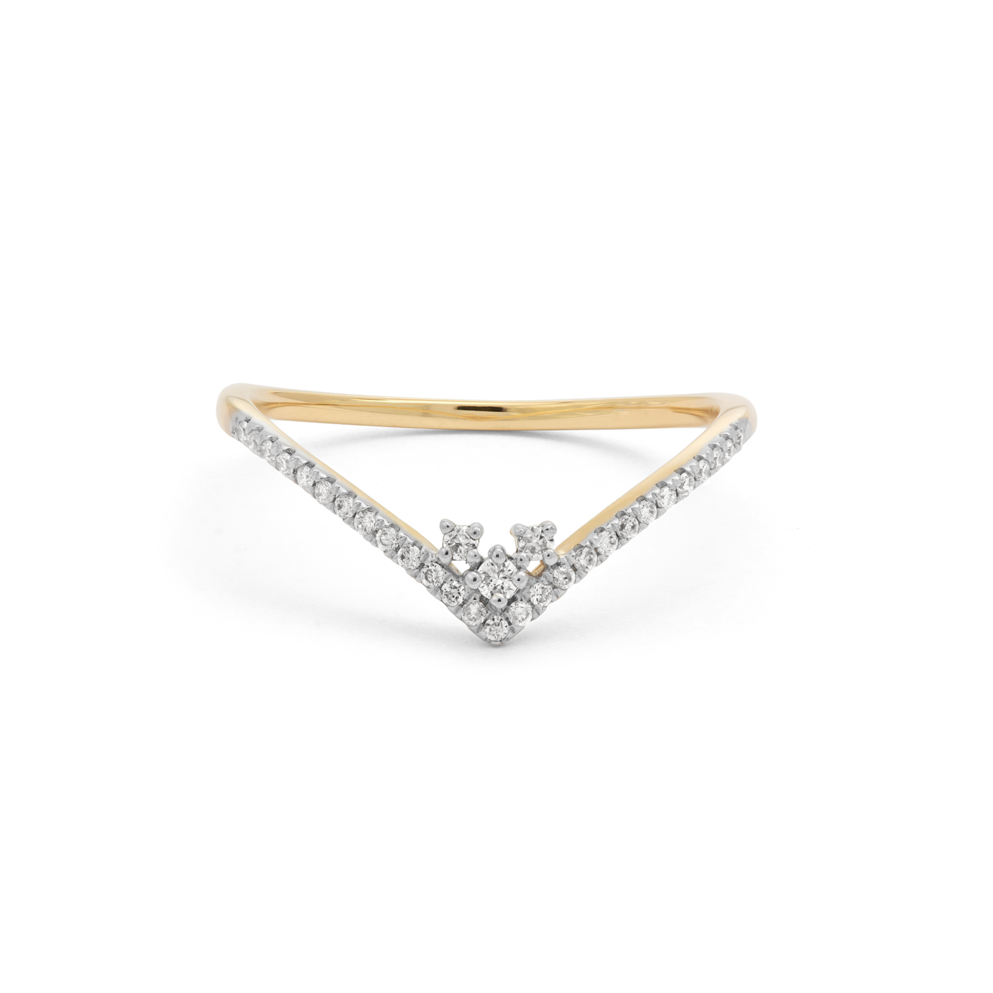 Pave Curved Combo Stacker Ring | 10K Yellow Gold