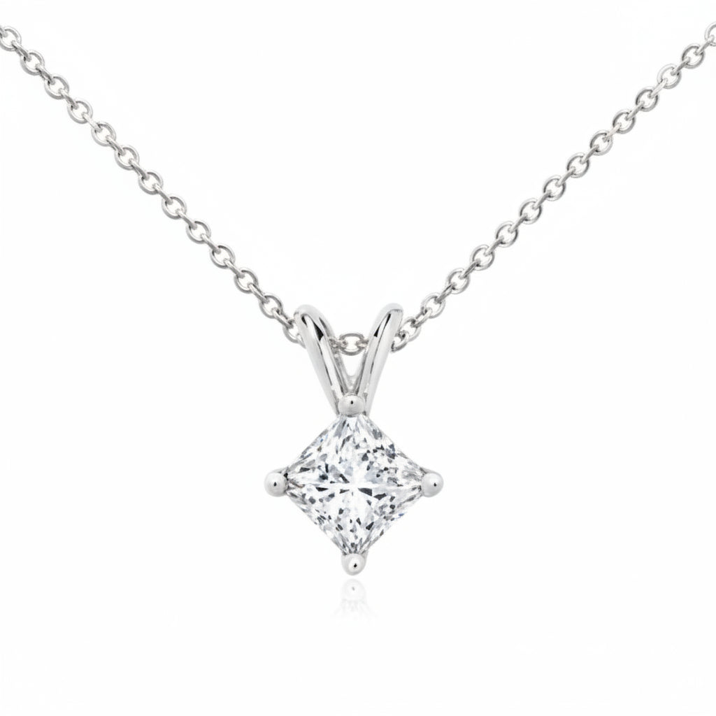 0.33 CT Princess Natural Diamond | Pendant Necklace | Platinum | G Color | SI1 Clarity