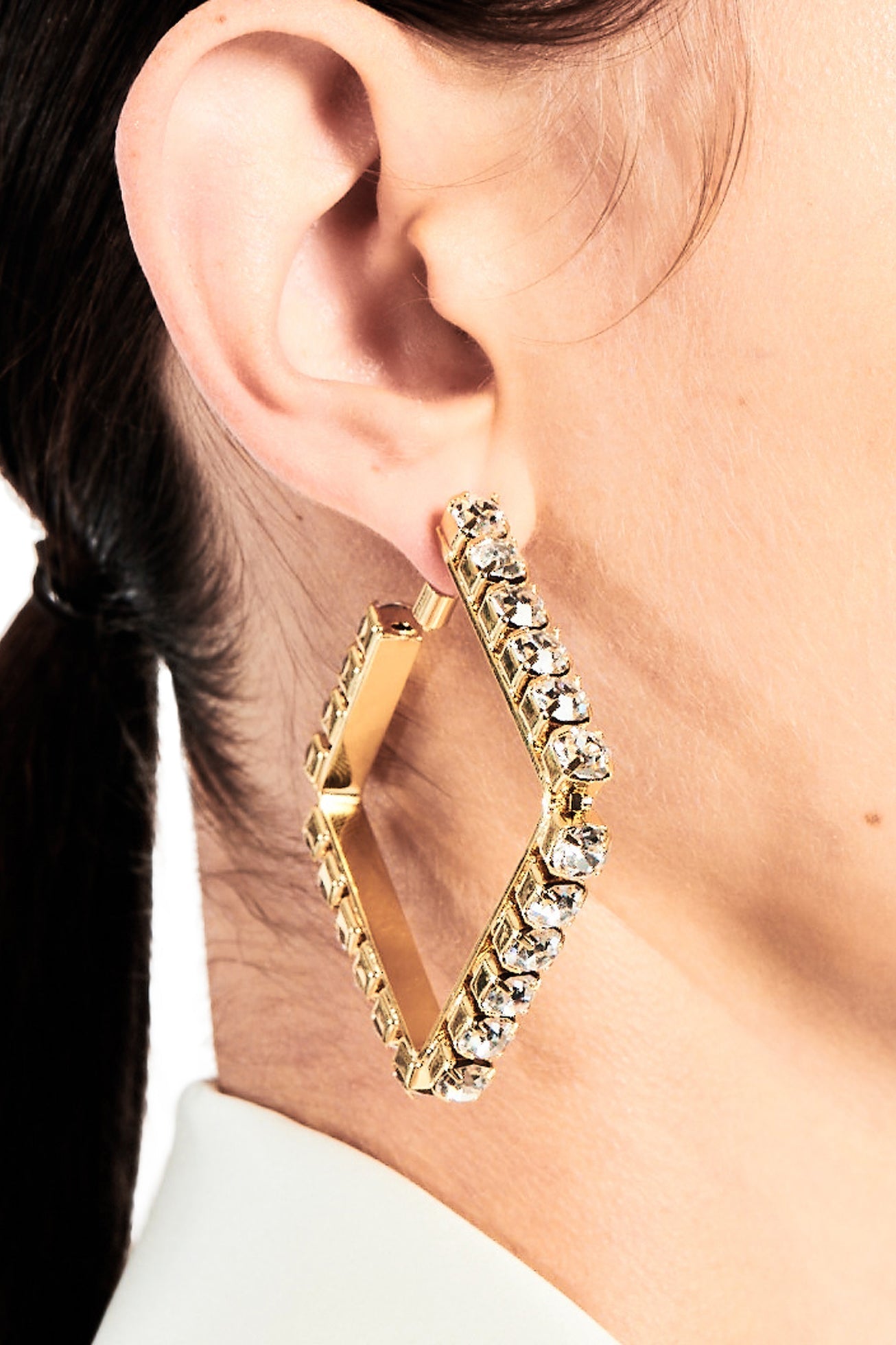 Clear Crystal Glass | Medium Classic Square Hoops 2in | Gold