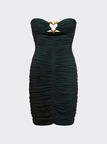 AREA | Heart Ruched Strapless Mini Dress | Green