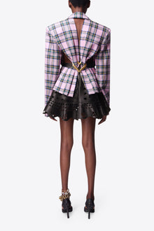 Heart Draped Cutout Checked Blazer | Pink Multi