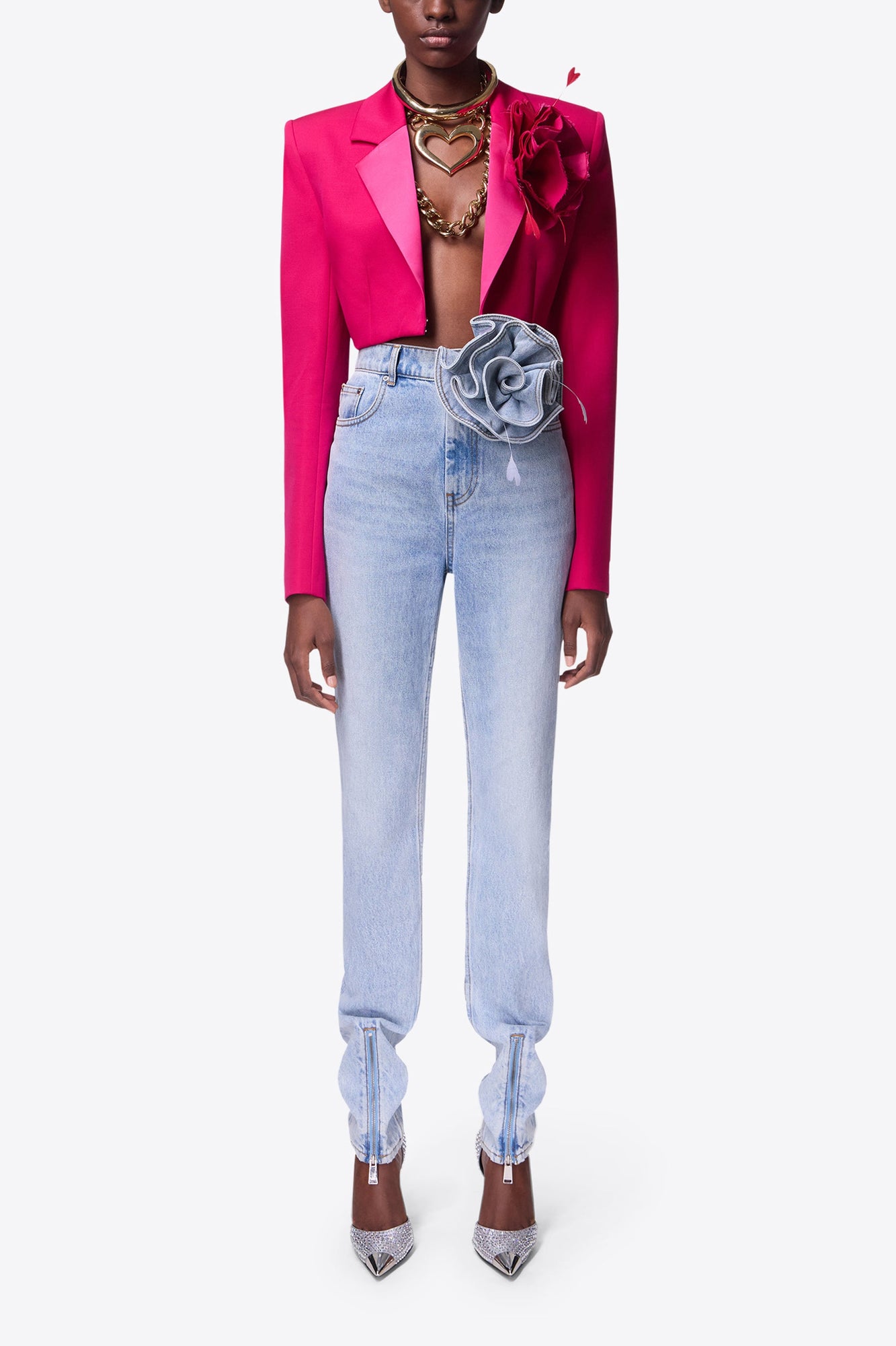 Flower Corsage Cropped Blazer | Raspberry