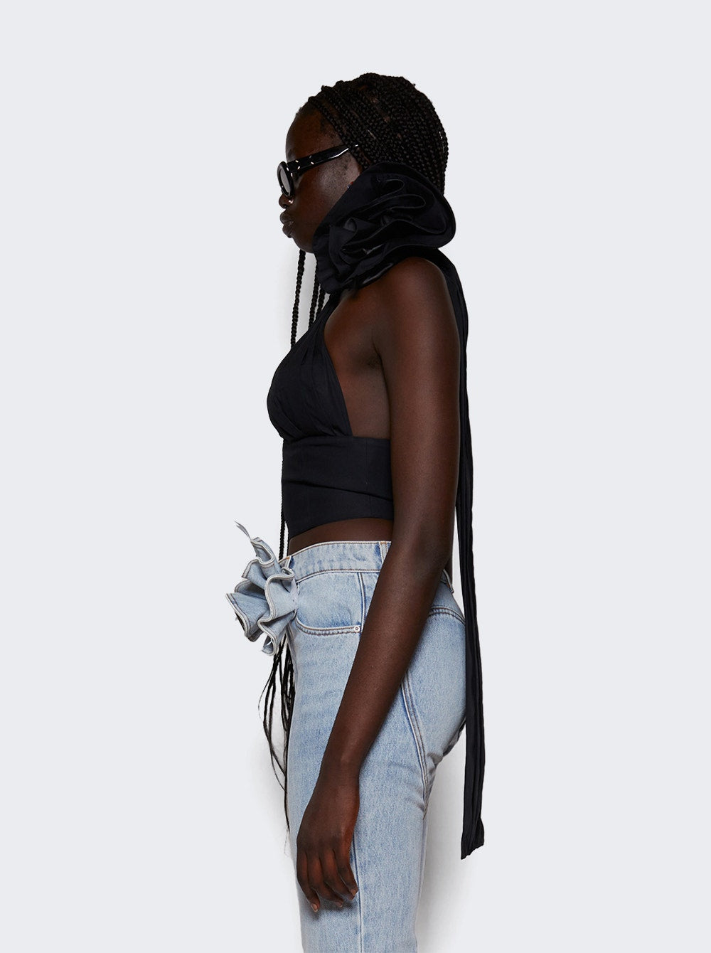 AREA | Flower Corsage Halter Top | Black