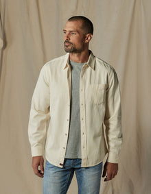 Men | Cotton Denim Long Sleeve Button Up | Ecru