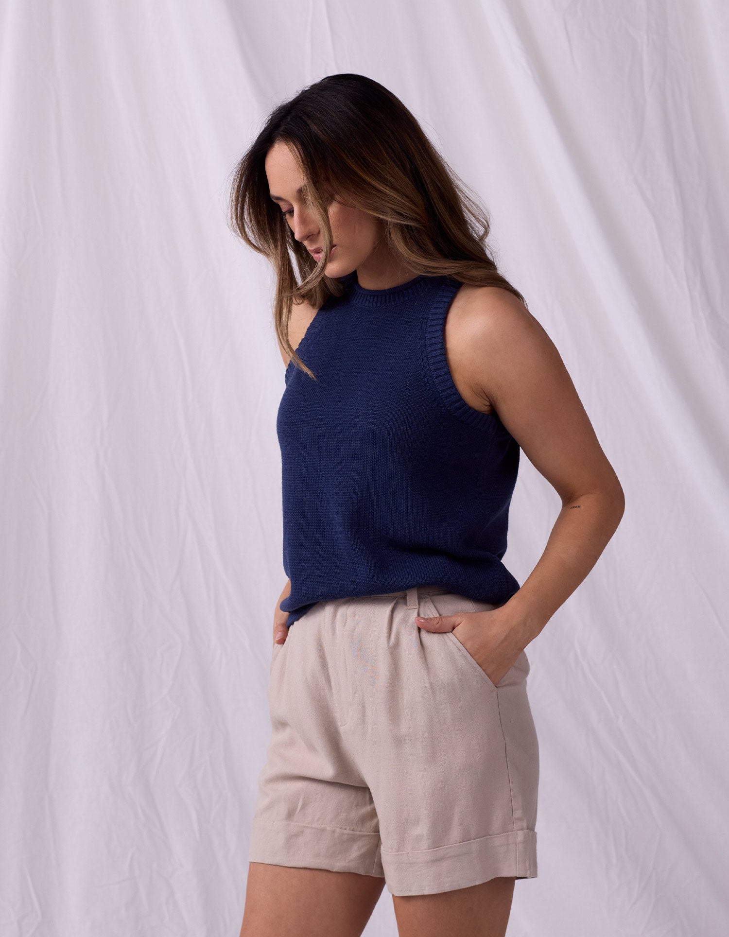 Women | Wanderlust Hi-Neck Tank | Navy