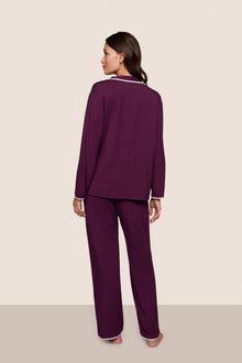 Model is wearing Frida TENCEL Modal Long PJ Set  in Plum/Ivory