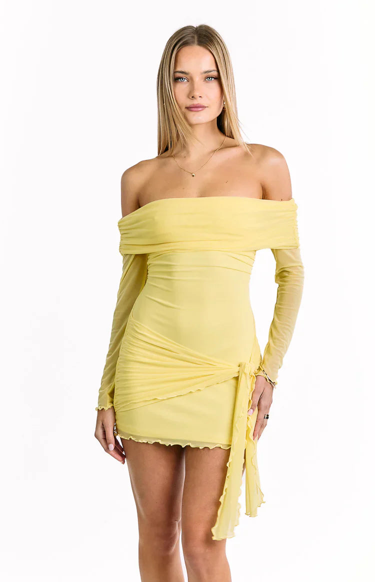 Paige Off The Shoulder Mini Dress | Yellow