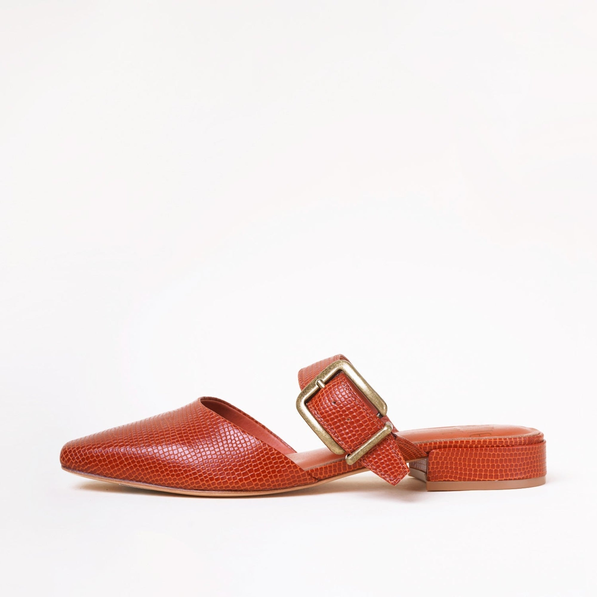 Pam Embossed Leather Slide | Tejus Sienna