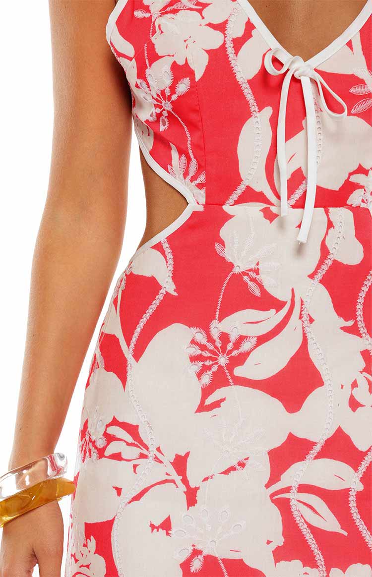 Perez Floral Cut Out Maxi Dress | Red