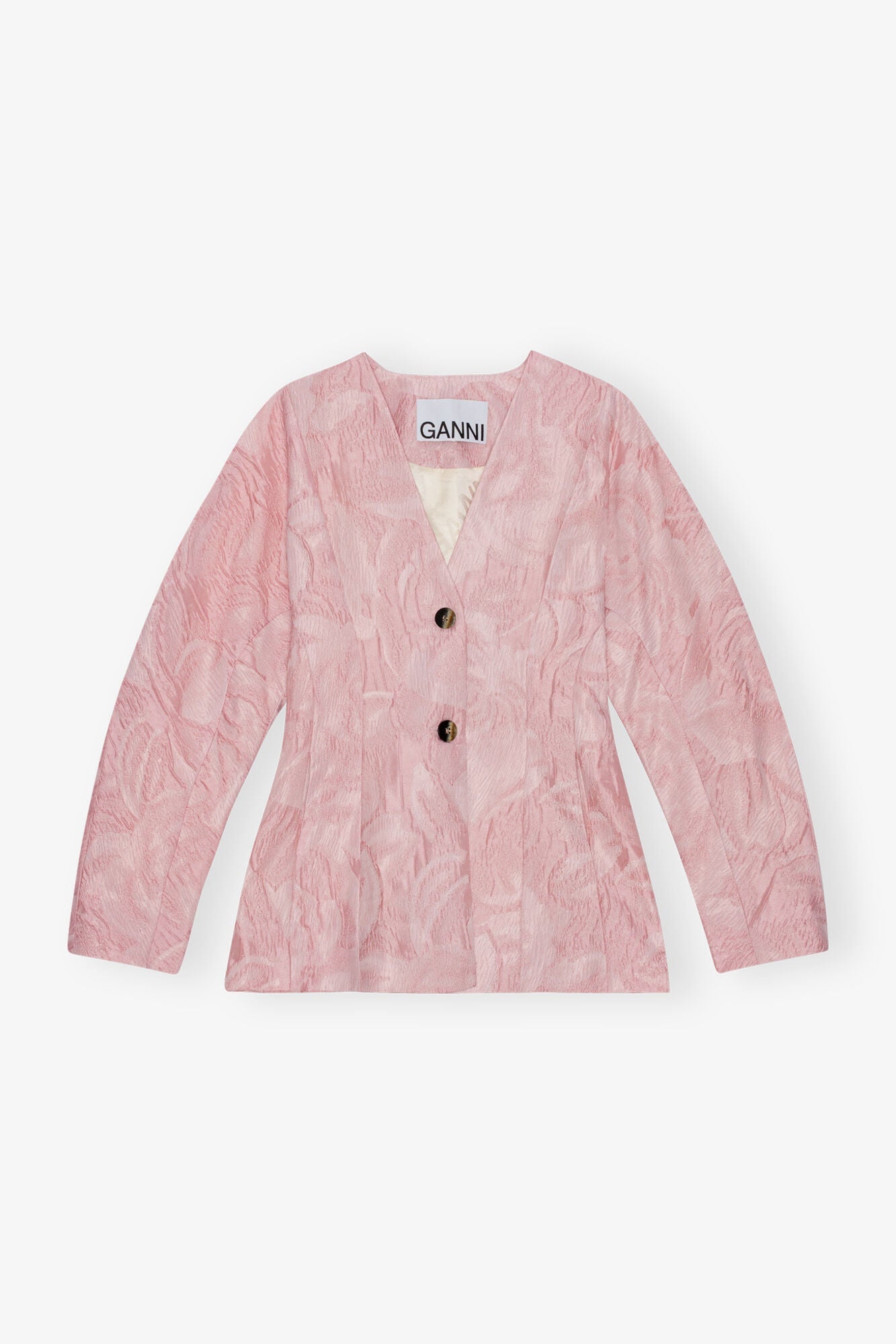 Pink Textured Cloqué Curve Sleeve Blazer | Bleached Mauve