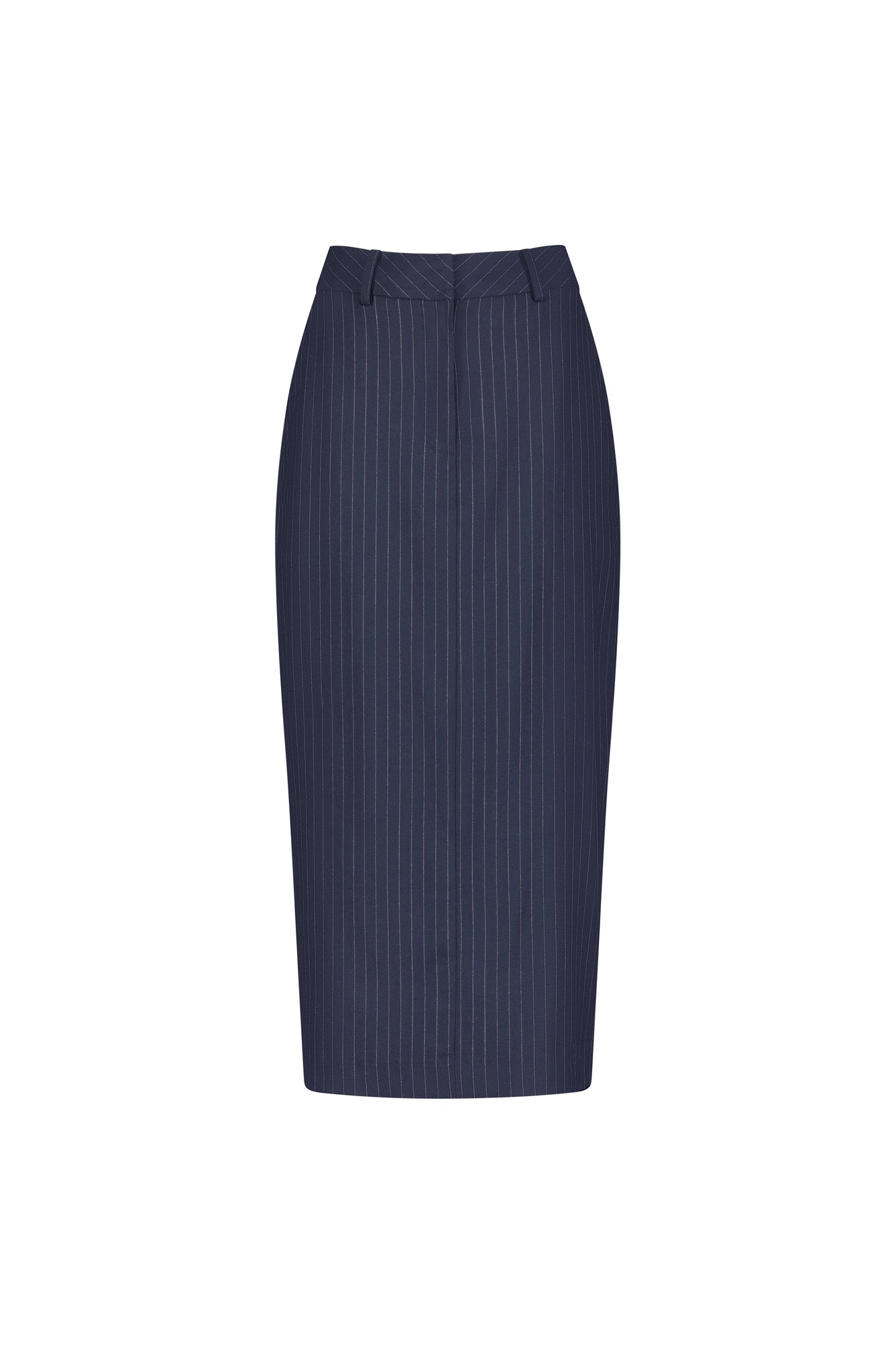 Pinstripe Wool Twill Column Maxi Skirt | Navy