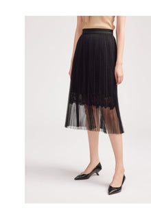 Pleated Mesh Skirt | Black