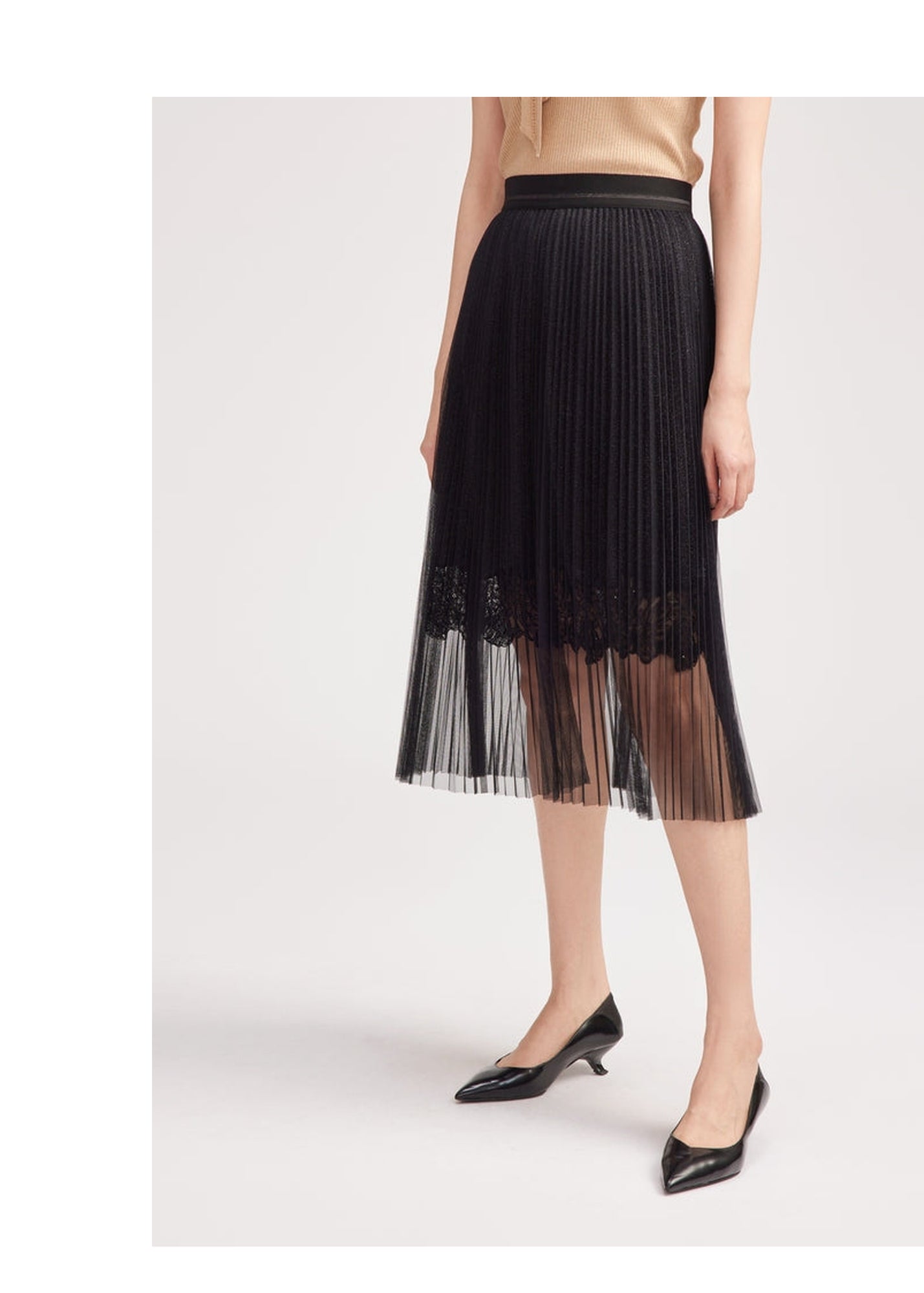 Pleated Mesh Skirt | Black