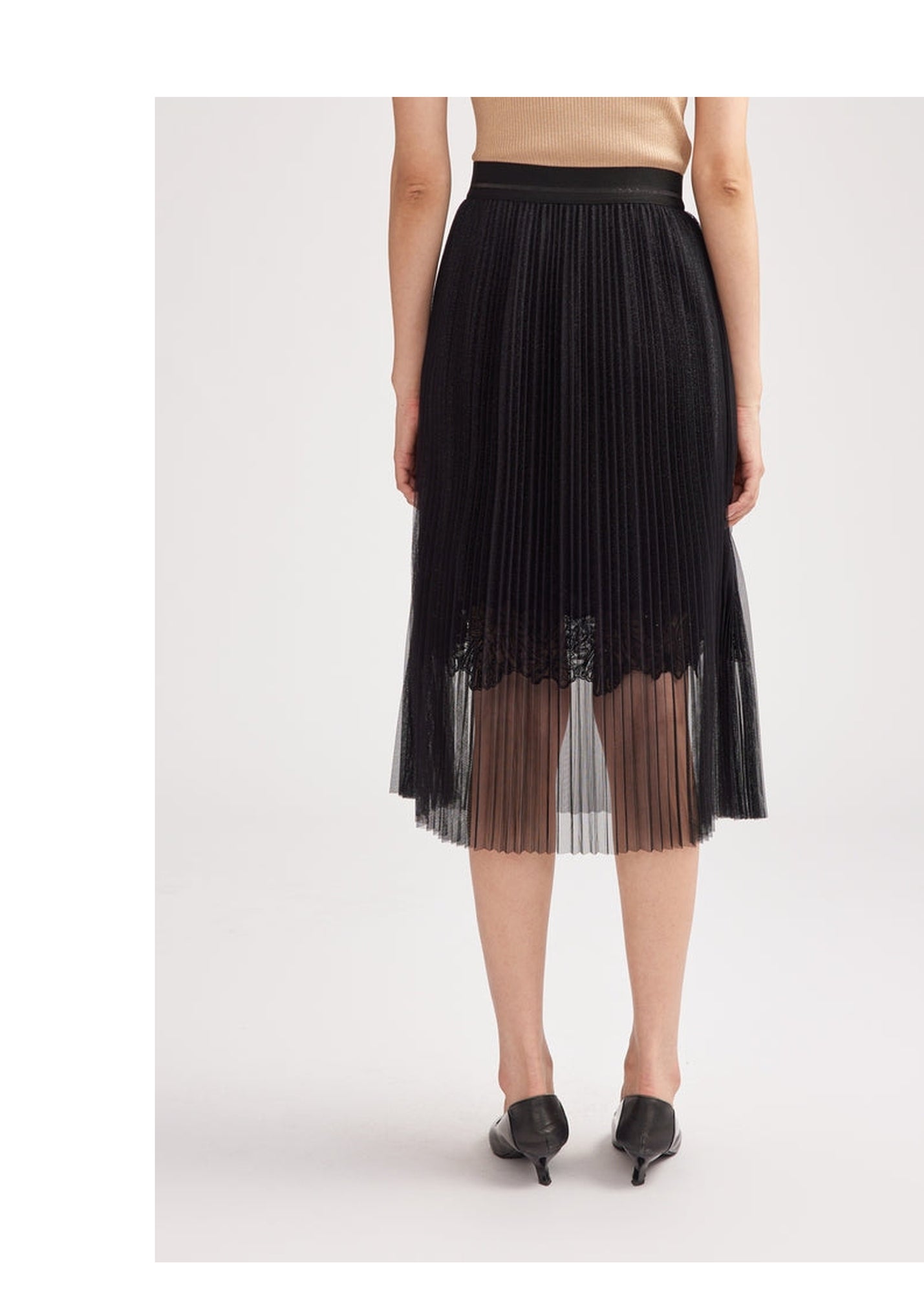 Pleated Mesh Skirt | Black