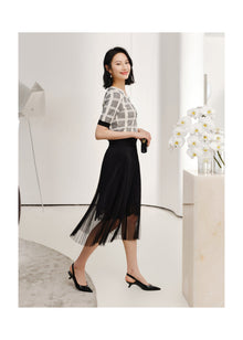 Pleated Mesh Skirt | Black