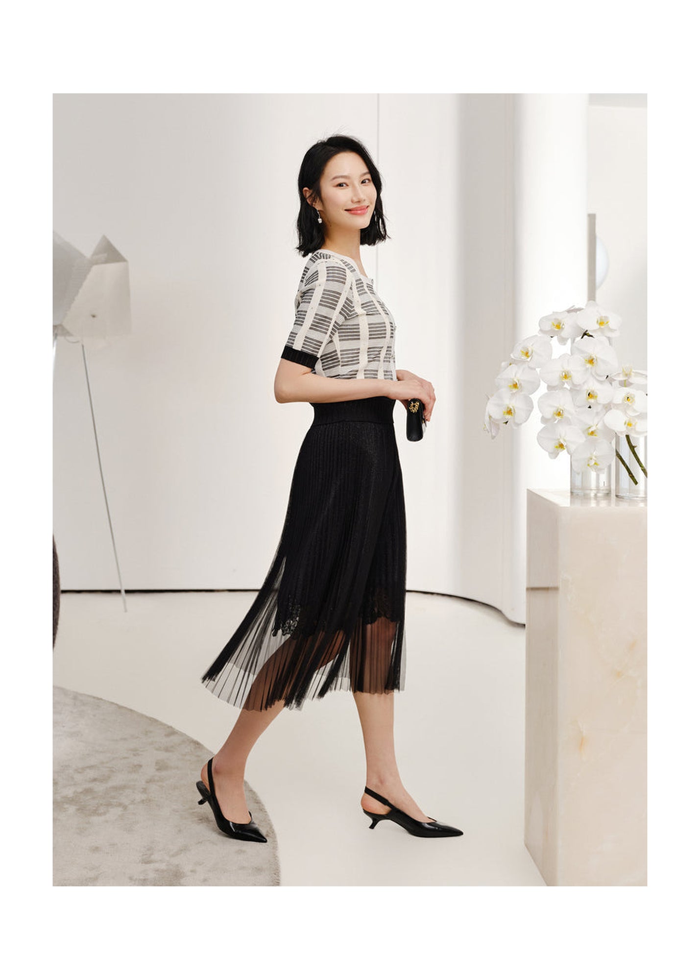 Pleated Mesh Skirt | Black