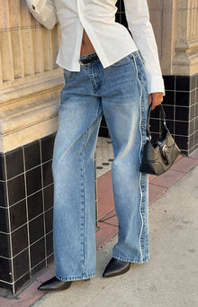 Posey Contrast Seam Wide Leg Jeans | Mid Wash