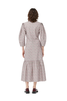 Printed Cotton V neck Maxi Dress | Frost Gray