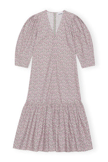 Printed Cotton V neck Maxi Dress | Frost Gray