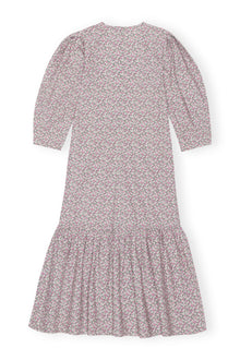 Printed Cotton V neck Maxi Dress | Frost Gray