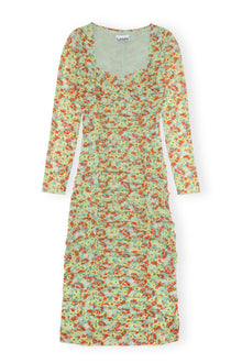 Printed Mesh Midi Dress | Meadow Celadon Green