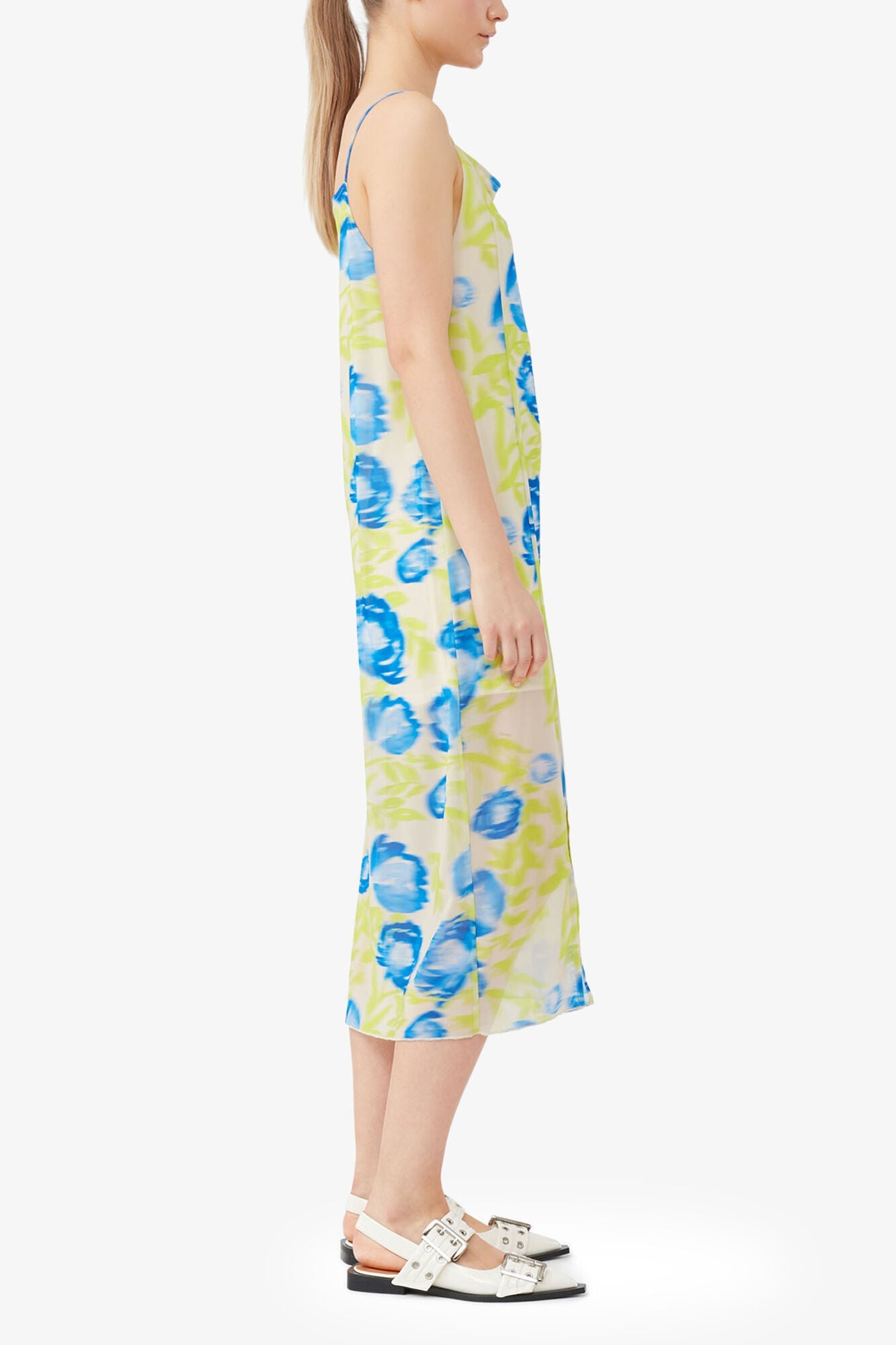 Printed Mesh Slip Dress | Strong Blue