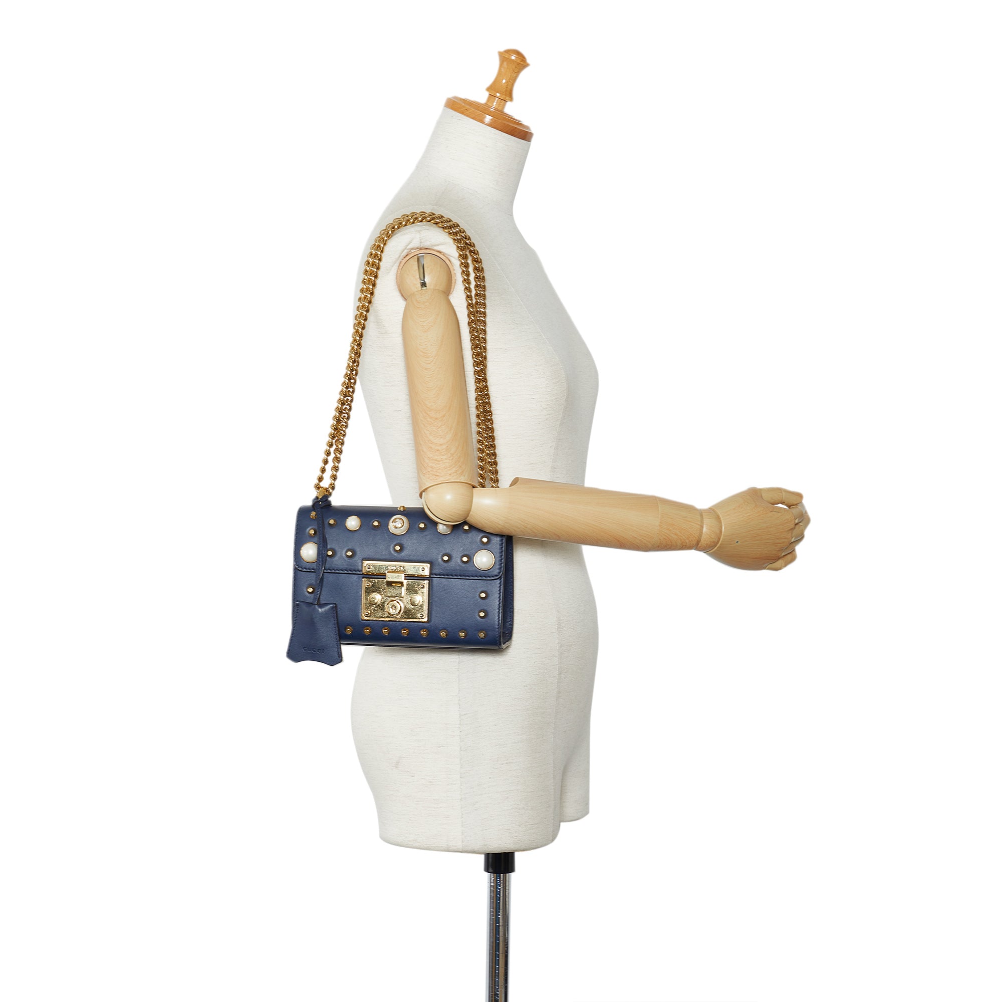 Gucci Pre-Owned Small Pearl Studded Padlock Crossbody | Women | Blue x Dark Blue