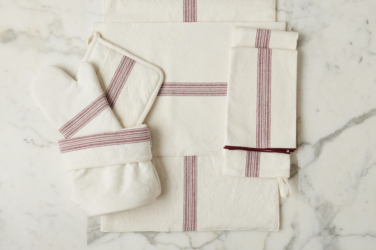 Rectangle Placemats | Vintage Merlot Red Stripe | Set of 4