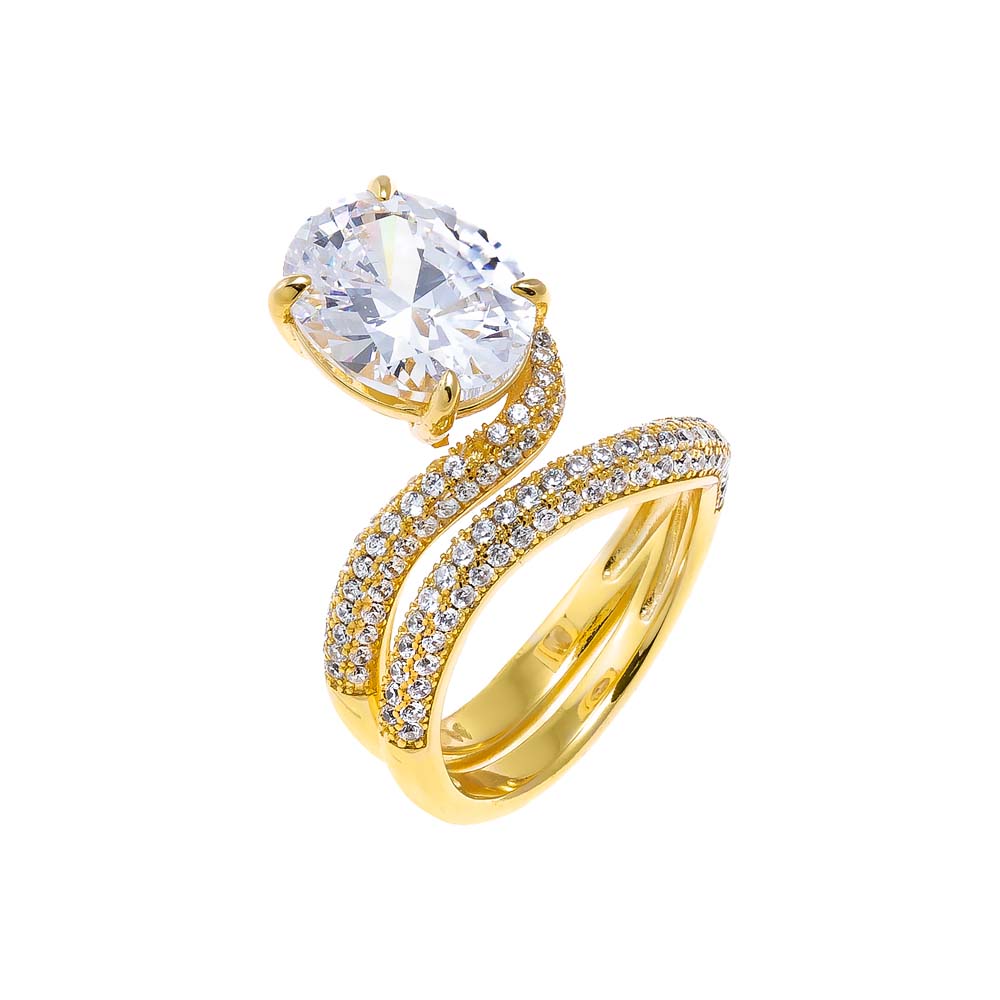 Gold / 6 CZ Pave Looped Oval Stone Ring - Adina's Jewels