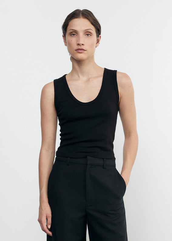 Supima Baby Rib Cropped Fitted U Tank | Black