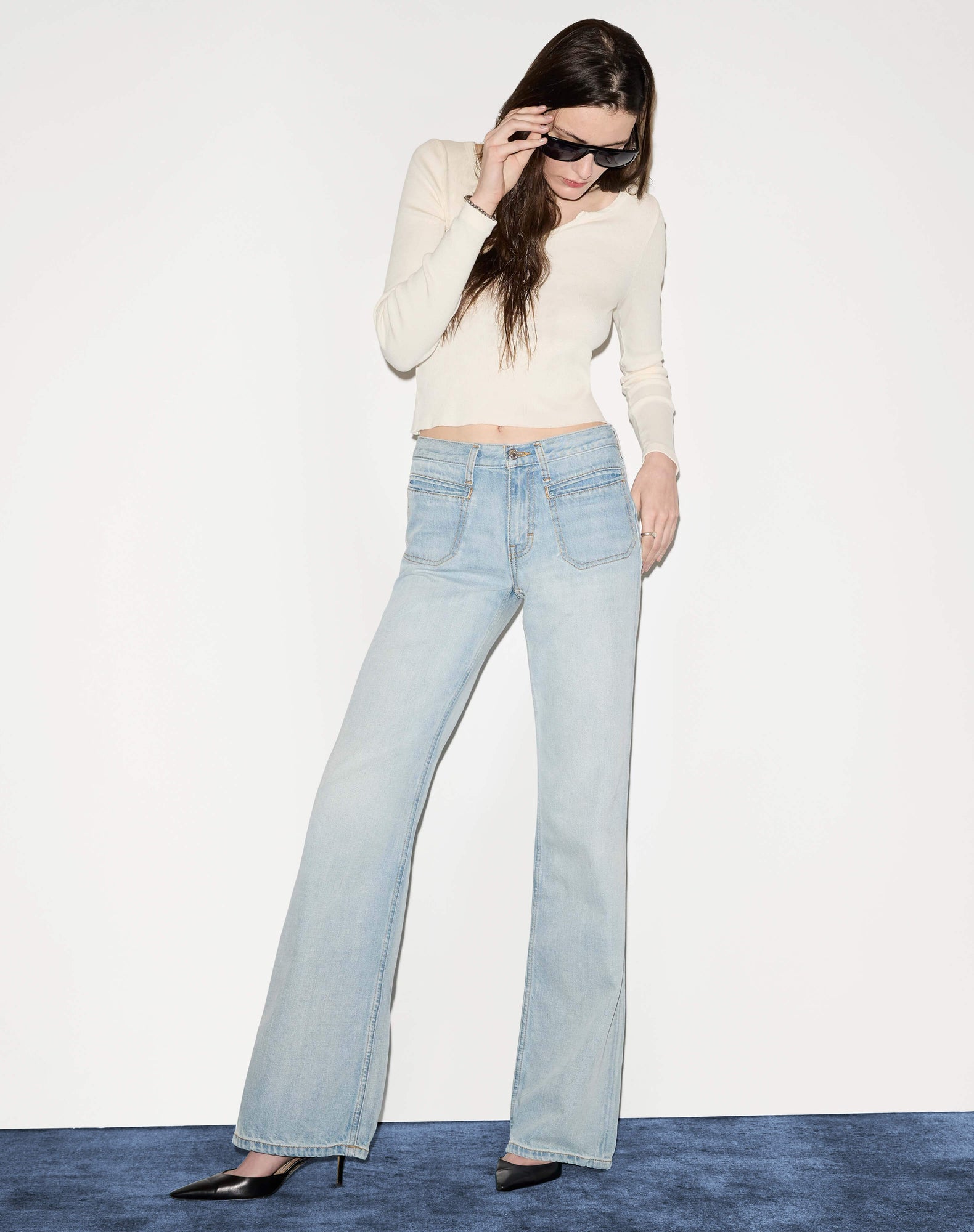 Womens | Hanes V Cut Baby Long Sleeve | Vintage Ivory