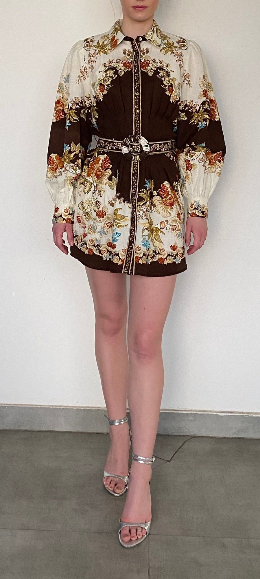 Short Dress With Buckle Belt | Brown Mix