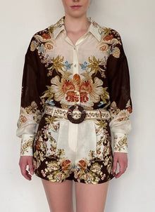 Shorts With Buckle Belt | Brown Mix