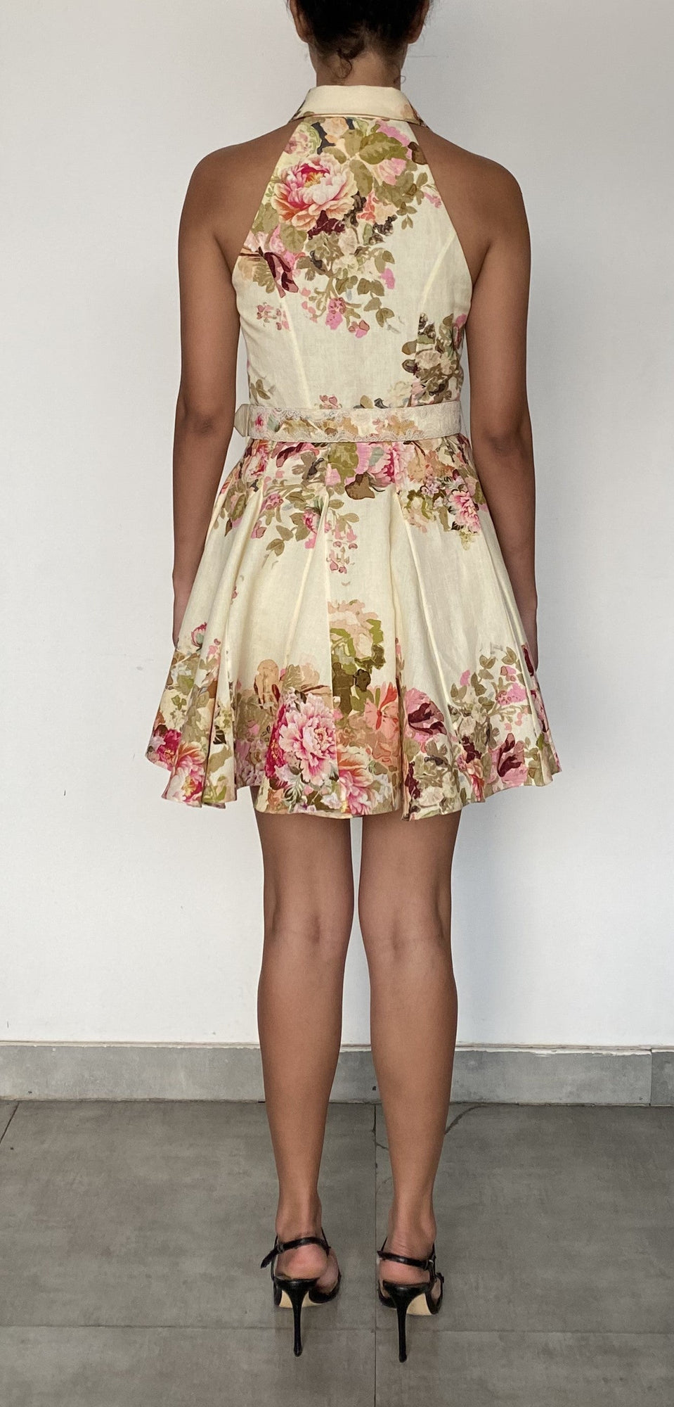 Short Dress With Buckle Belt | Ivory Mix